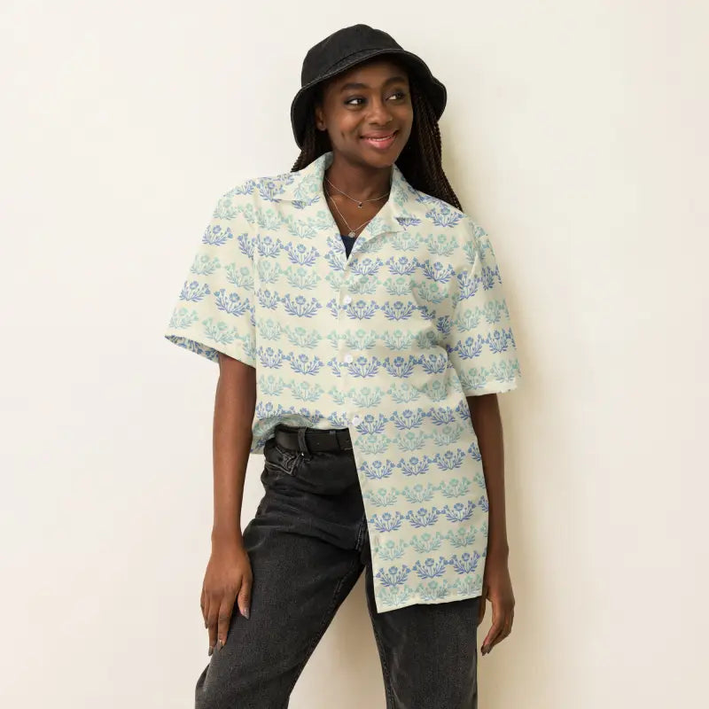 Eco-chic Floral Unisex Button Shirt: Bloom with Style - Shirt