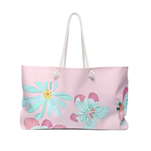 Oversized Polyester Weekender Bag Large Flowers Pink - Dipaliz - 24’’ × 13’’ - Tote Bags
