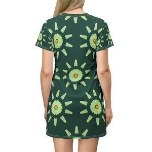 Dresses - Green Floral Abstract Shirt Dress - Artistic Style - Dipaliz