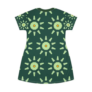 Dresses - Green Floral Abstract Shirt Dress - Artistic Style - Dipaliz