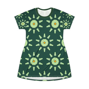 Dresses - Green Floral Abstract Shirt Dress - Artistic Style - Dipaliz