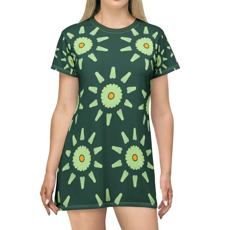 Floral Frenzy Shirt Dress Rockin’ Green Abstract Vibes - Xs Dresses