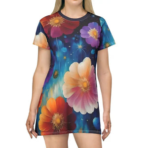 Shirt Dress - Bright Colorful Flowers Statement Style - Dipaliz - Xs - Dresses