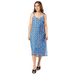 Floral Geometric Hexagon Midi Dress Breezy Tie-strap Style Dipaliz - Dresses