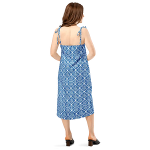 Floral Geometric Hexagon Midi Dress Breezy Tie-strap Style Dipaliz - Dresses