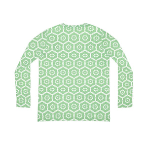 Floral Geometric V‑neck Long Sleeve, Pastel Green Patterned Women’s Top - T-shirts