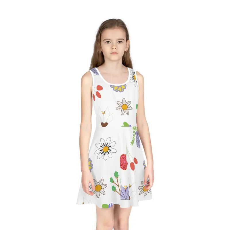 Floral Girls’ Sleeveless Sundress: Summer’s Darling Delight - Seam Thread Color Automatically Matched to Design