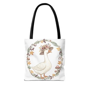Floral Goose Tote Bag, Whimsical Farmhouse Eco Shopper - Bags
