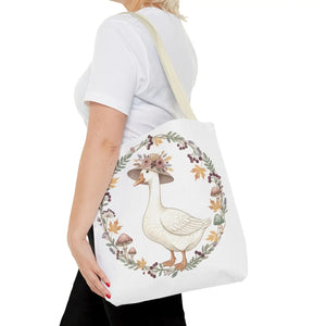 Floral Goose Tote Bag, Whimsical Farmhouse Eco Shopper - Bags