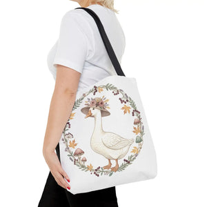 Floral Goose Tote Bag, Whimsical Farmhouse Eco Shopper - Bags