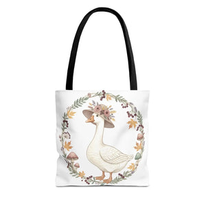 Floral Goose Tote Bag, Whimsical Farmhouse Eco Shopper - Bags