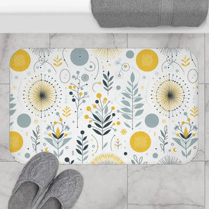 Floral Grey Pattern Yellow Bath Mat - Stylish Comfort - Dipaliz - 34’’ × 21’’ - Pillowcases & Shams