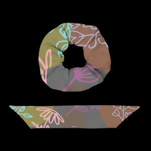 Floral Grey Recycled Scrunchie - Eco Friendly Style - Dipaliz - Ponytail Holders