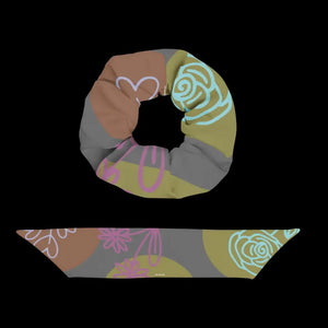 Floral Grey Recycled Scrunchie - Eco Friendly Style - Dipaliz - Ponytail Holders