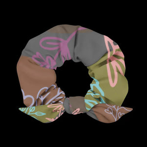 Floral Grey Recycled Scrunchie - Eco Friendly Style - Dipaliz - Ponytail Holders