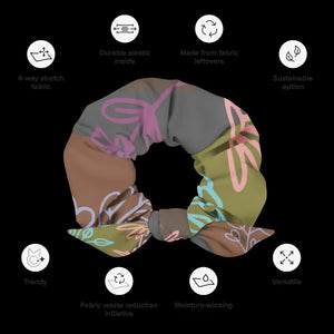 Floral Grey Recycled Scrunchie - Eco Friendly Style - Dipaliz - Ponytail Holders