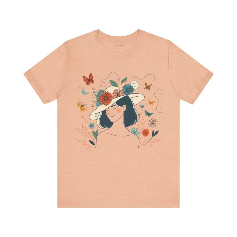 Floral Hat Unisex Jersey Short Sleeve Tee - Style & Comfort - Heather Peach / s T-shirt