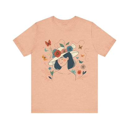 Floral Hat Unisex Jersey Short Sleeve Tee - Style & Comfort - Heather Peach / s T-shirt