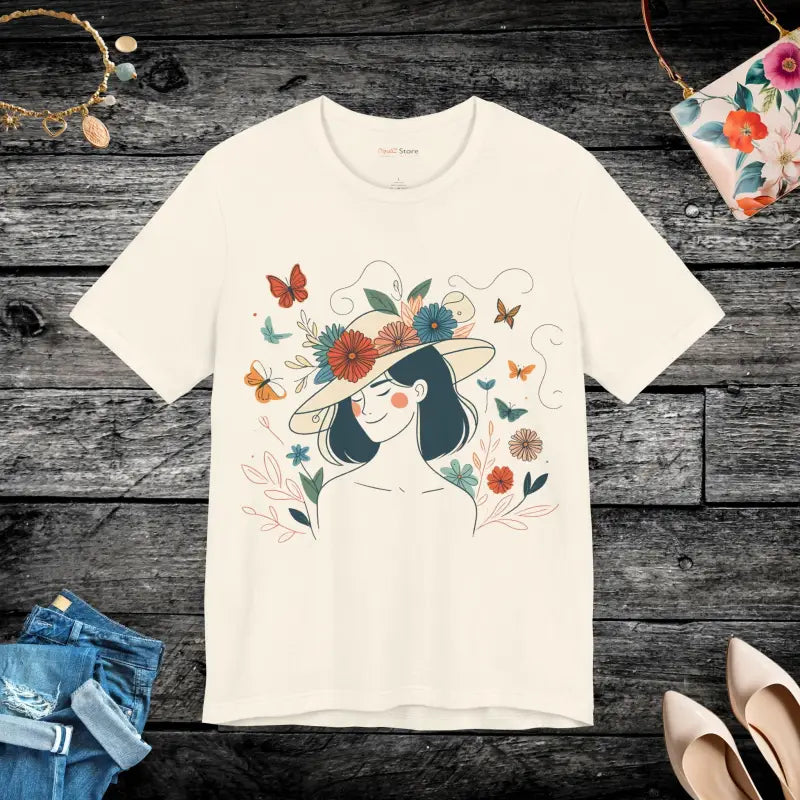 Floral Hat Unisex Jersey Short Sleeve Tee - Style & Comfort - Natural / s T-shirt