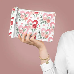 Floral Heart Clutch - Faux Leather Valentine’s Style - Dipaliz - one Size - Bags