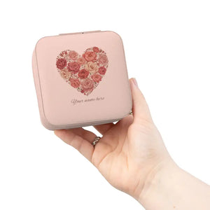 Home Decor - Jewelry Travel Case - Compact Pink Floral Heart Organizer - Dipaliz / 4’’ x 2’’