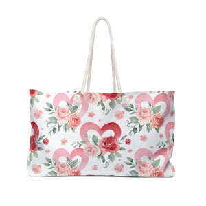 Bags - Floral Heart Weekender Bag - Romantic Rose Travel Tote - Dipaliz 24’’ × 13’’