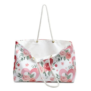 Bags - Floral Heart Weekender Bag - Romantic Rose Travel Tote - Dipaliz 24’’ × 13’’