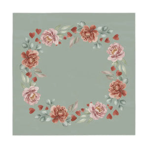 Home Decor - Floral Heart Wreath Tablecloth - Sage Green Vintage Rose - Dipaliz one Size / White