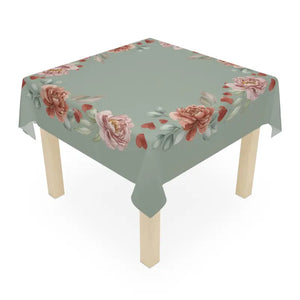 Home Decor - Floral Heart Wreath Tablecloth - Sage Green Vintage Rose - Dipaliz one Size / White