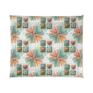 Floral Hearts Comforter – Soft Polyester - Dipaliz - Quilts & Comforters
