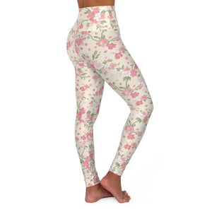 Pink Watercolor Blossom Yoga Leggings - High Waist - Dipaliz