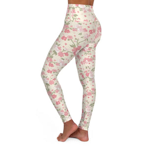Pink Watercolor Blossom Yoga Leggings - High Waist - Dipaliz