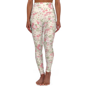 Pink Watercolor Blossom Yoga Leggings - High Waist - Dipaliz