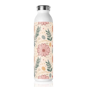 Pink Floral Slim Water Bottle - Chic Hydration Style - Dipaliz - 20oz / White - Bottles