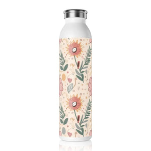 Pink Floral Slim Water Bottle - Chic Hydration Style - Dipaliz - 20oz / White - Bottles