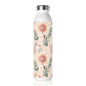 Pink Floral Slim Water Bottle - Chic Hydration Style - Dipaliz - 20oz / White - Bottles