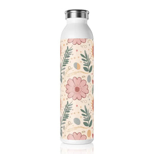 Pink Floral Slim Water Bottle - Chic Hydration Style - Dipaliz - 20oz / White - Bottles