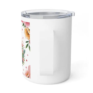Floral Insulated Coffee Mug with Acrylic Push-on Lid - Dipaliz - 10oz / White - Mugs