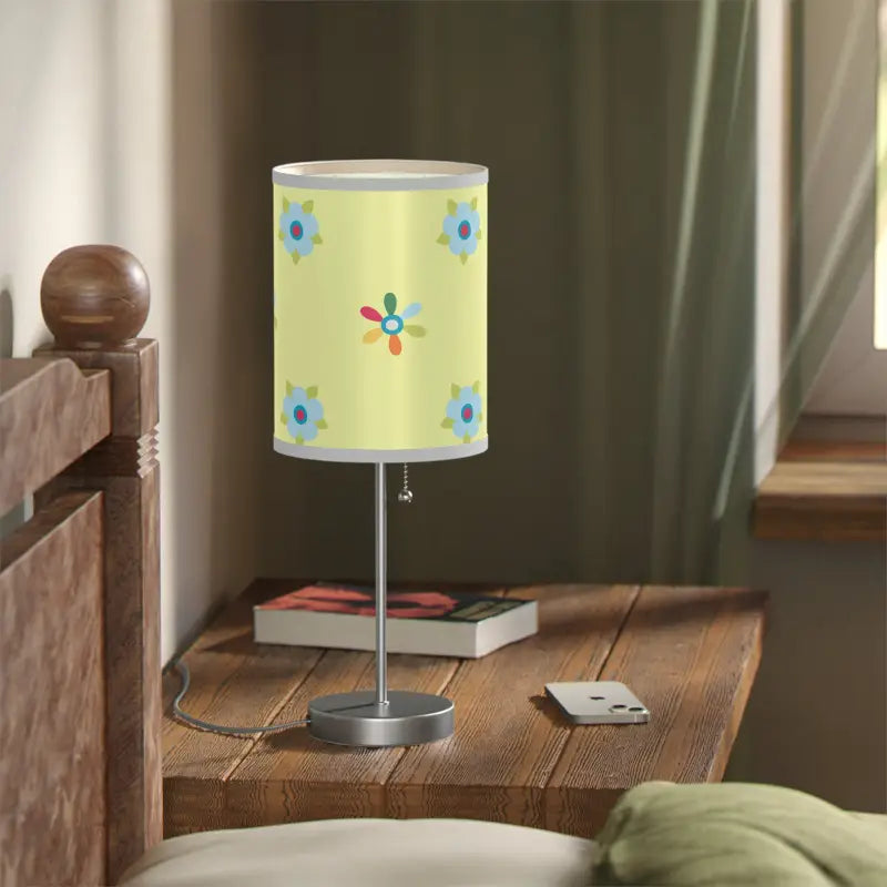 Vibrant Floral Lamp with Bold Green Stand - Home Decor