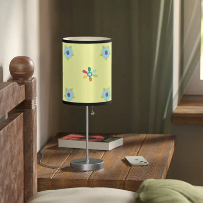 Vibrant Floral Lamp with Bold Green Stand - Home Decor