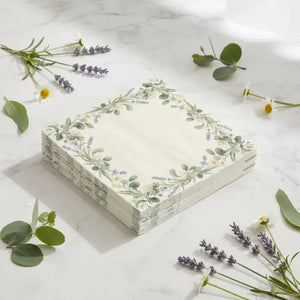 Floral Lavender Eucalyptus Napkins - Soft Three-ply - Dipaliz - White / 6.5’’ x / 50 Pcs - Home Decor