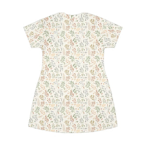 Floral Leaf Print T-shirt Dress, Pastel Botanical Aop Summer - Dresses
