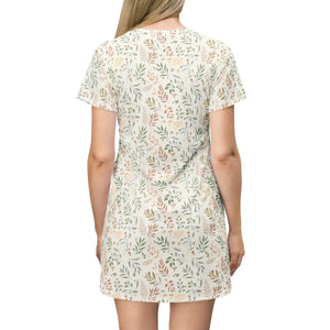 Floral Leaf Print T-shirt Dress, Pastel Botanical Aop Summer - Dresses