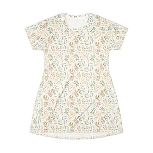 Floral Leaf Print T-shirt Dress, Pastel Botanical Aop Summer - Dresses