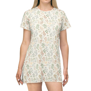 Floral Leaf Print Aop Summer Dress โ Pastel