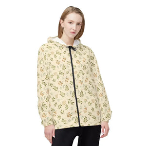 Outerwear - Floral Leaf Print Windbreaker Jacket - Lightweight Hooded - Dipaliz