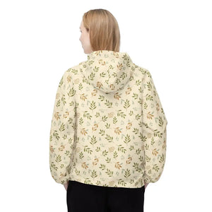 Outerwear - Floral Leaf Print Windbreaker Jacket - Lightweight Hooded - Dipaliz
