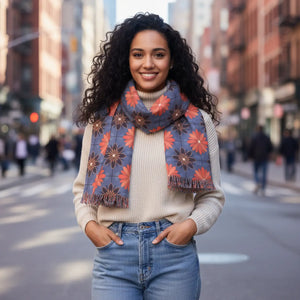 Coral Floral Fringe Scarf Light - Scarves & Shawls