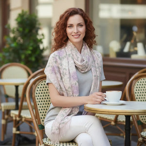 Floral Light Scarf - Pastel Rose Garden Pattern Lightweight Spring Accessory - Scarves & Shawls