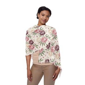 Floral Light Scarf – Soft Vintage Rose Pattern Lightweight Wrap - Neck Gaiters